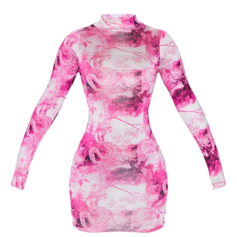 High neck long sleeve body con